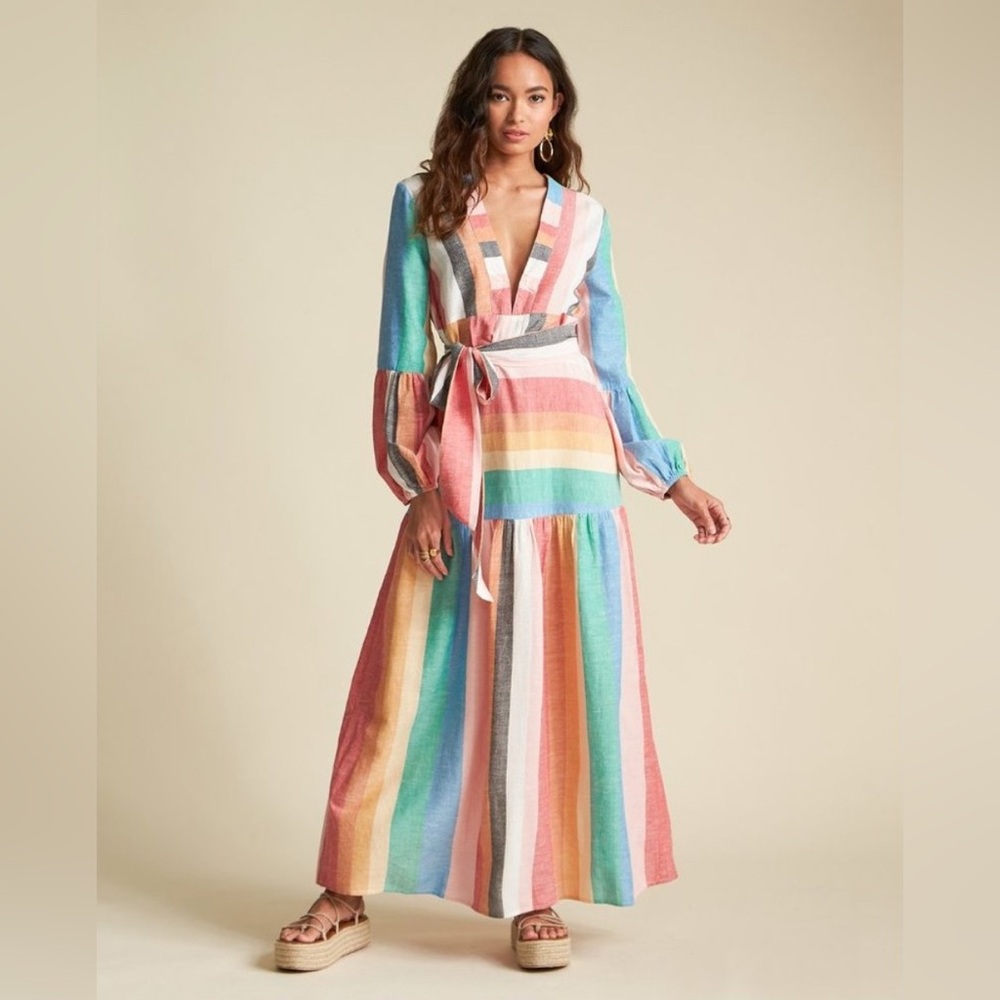 Billabong x Sincerely Jules Rainbow Striped Maxi Dress